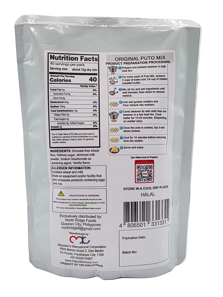 Back view of a food package with nutritional information on a white background