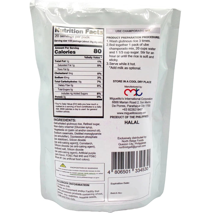 Back of a white package with nutritional information and ingredients on a white background
