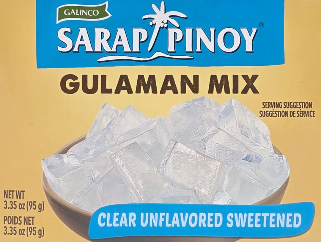 Sarap Pinoy Gulaman Mix packaging with a yellow background