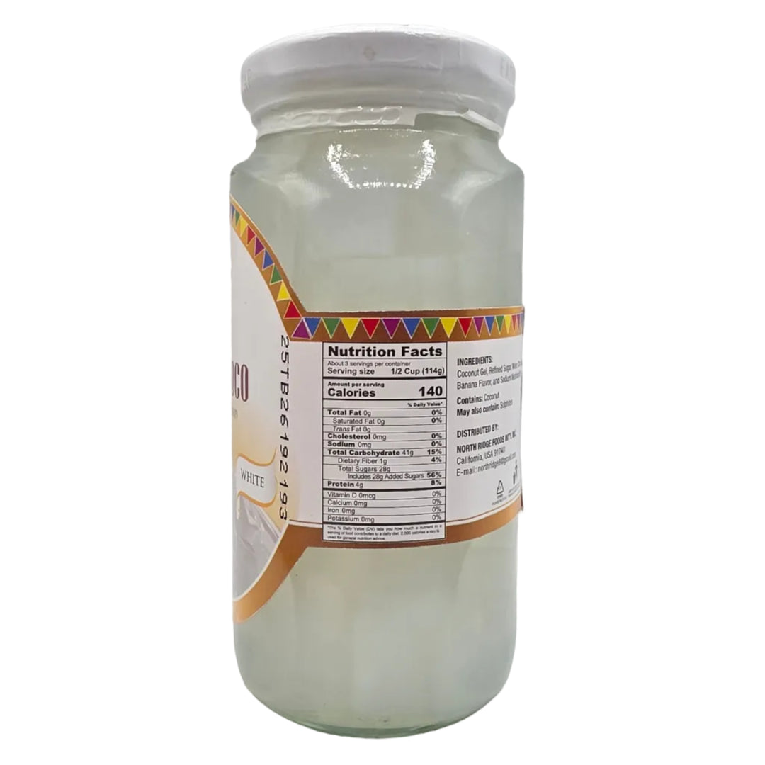 Clear container with colorful label on a white background