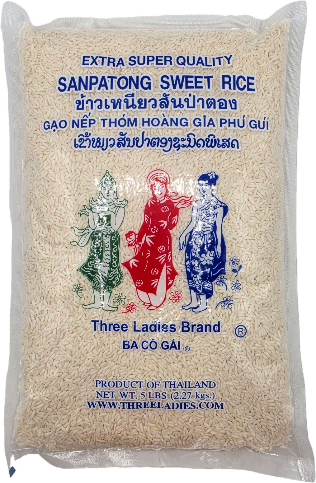 Three Ladies Brand Exra Super Quality Sanpatong Sweet Rice - 5lbs