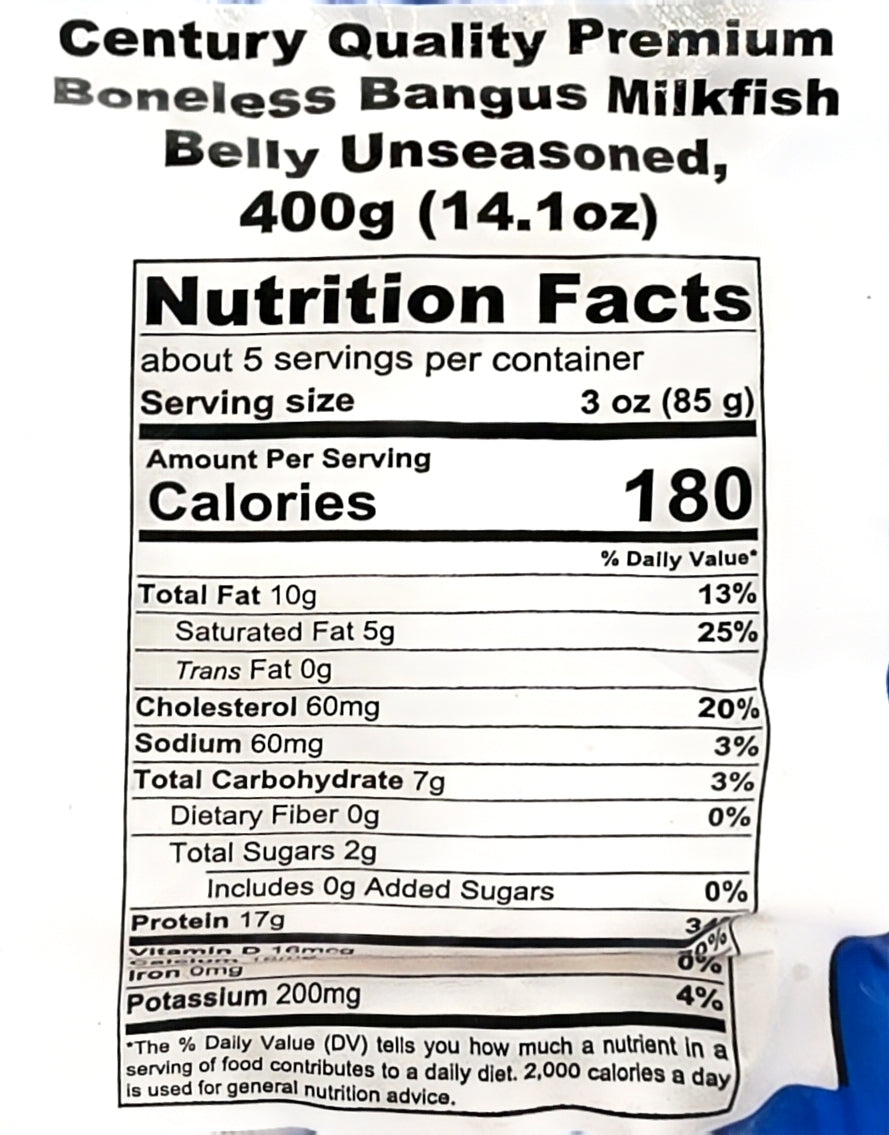 Century Quality Premium Boneless Bangus Belly Unseasoned Milkfish - 14.1 oz