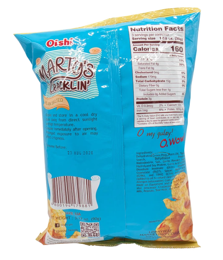 Marty's Cracklin' snack package on a white background