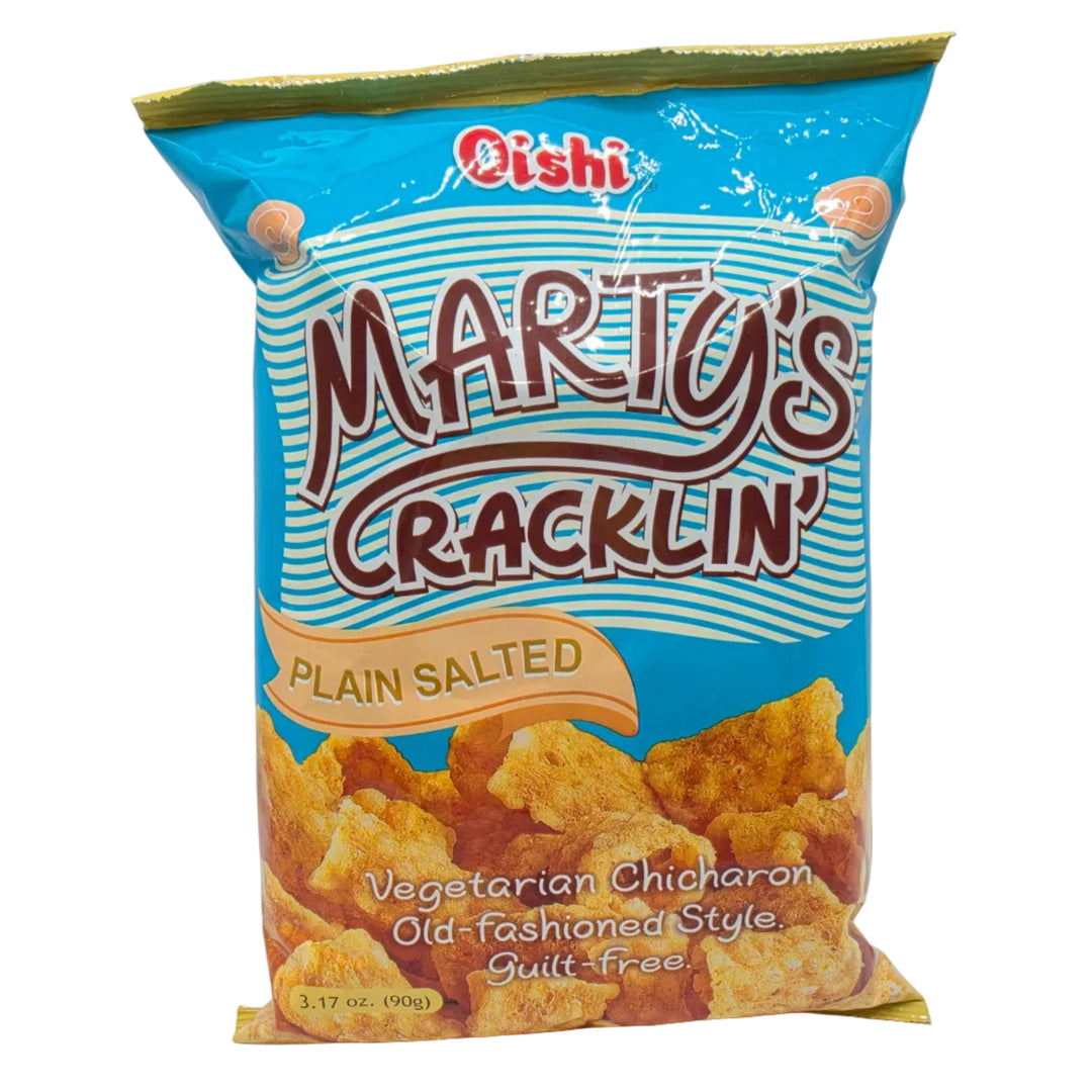 Packaged snack with 'Marty's Cracklin'' branding on a white background