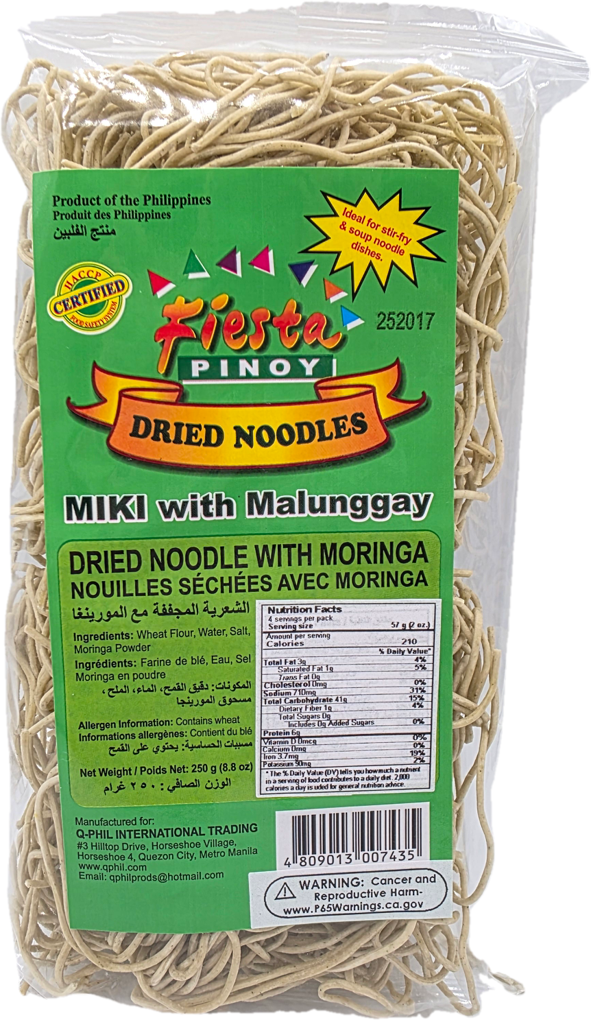 Fiesta Pinoy Dried Noodles Miki with Malunggay (Dried Noodle with Moringa) - 250g