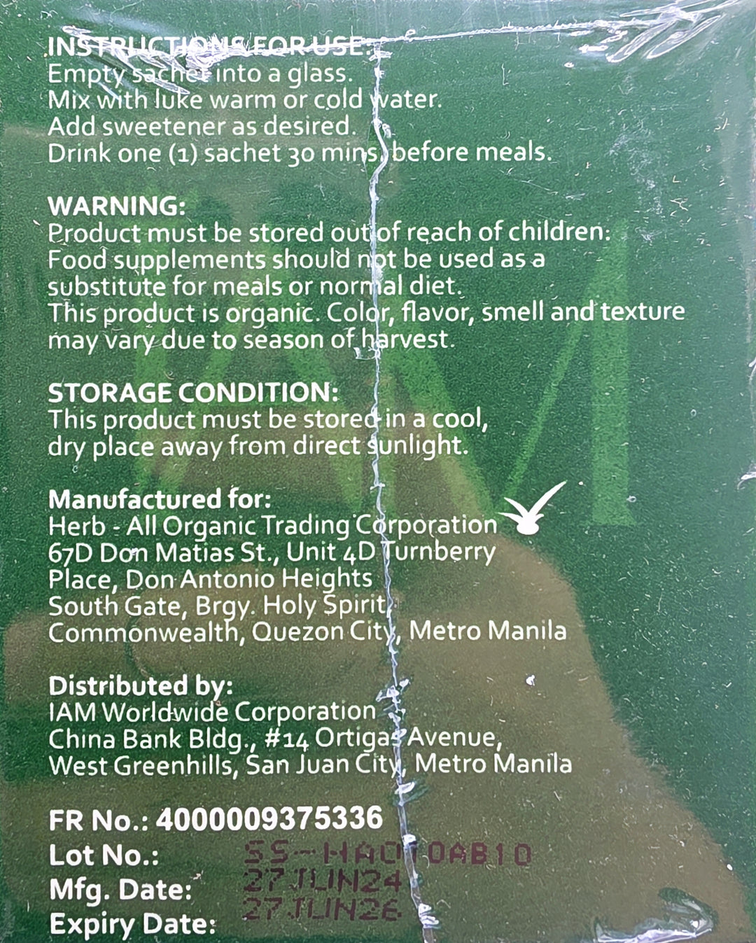 IAM Amazing - Pure Organic Barley Powdered Drink Mix - 3g x 10 sachet