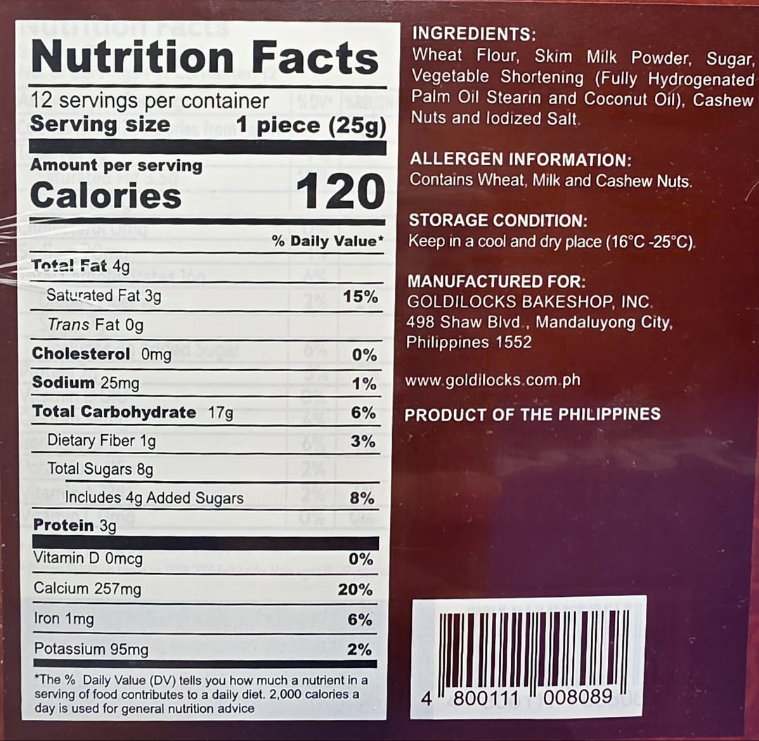 Nutrition facts label and ingredients list on a product packaging with a red background.