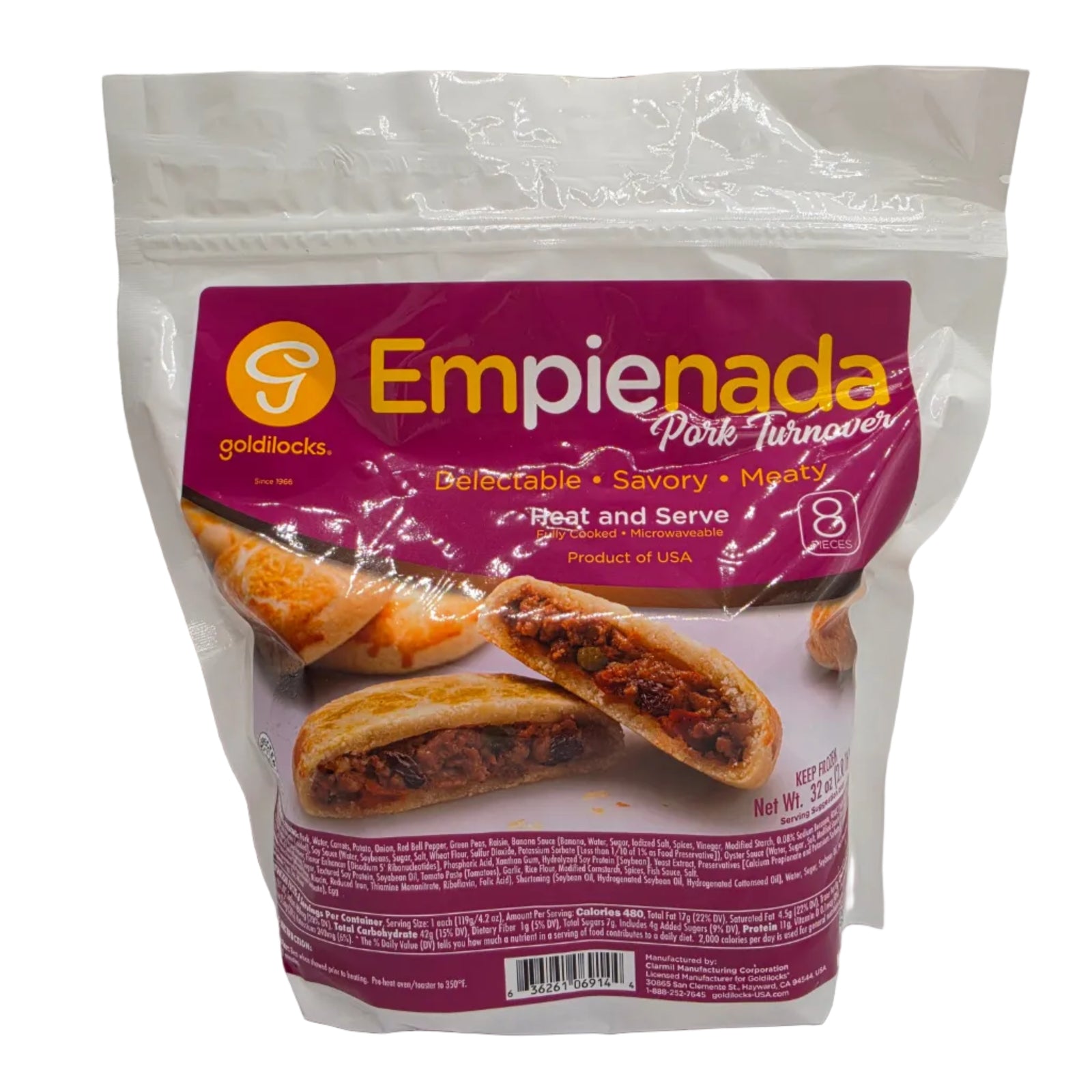 Goldilocks Pork Empienada package on a white surface