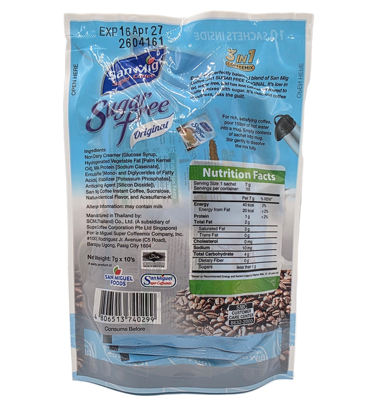 San Mig Super Coffee Sugar Free Original 3-in-1 Coffe Mix- 10 Sachets