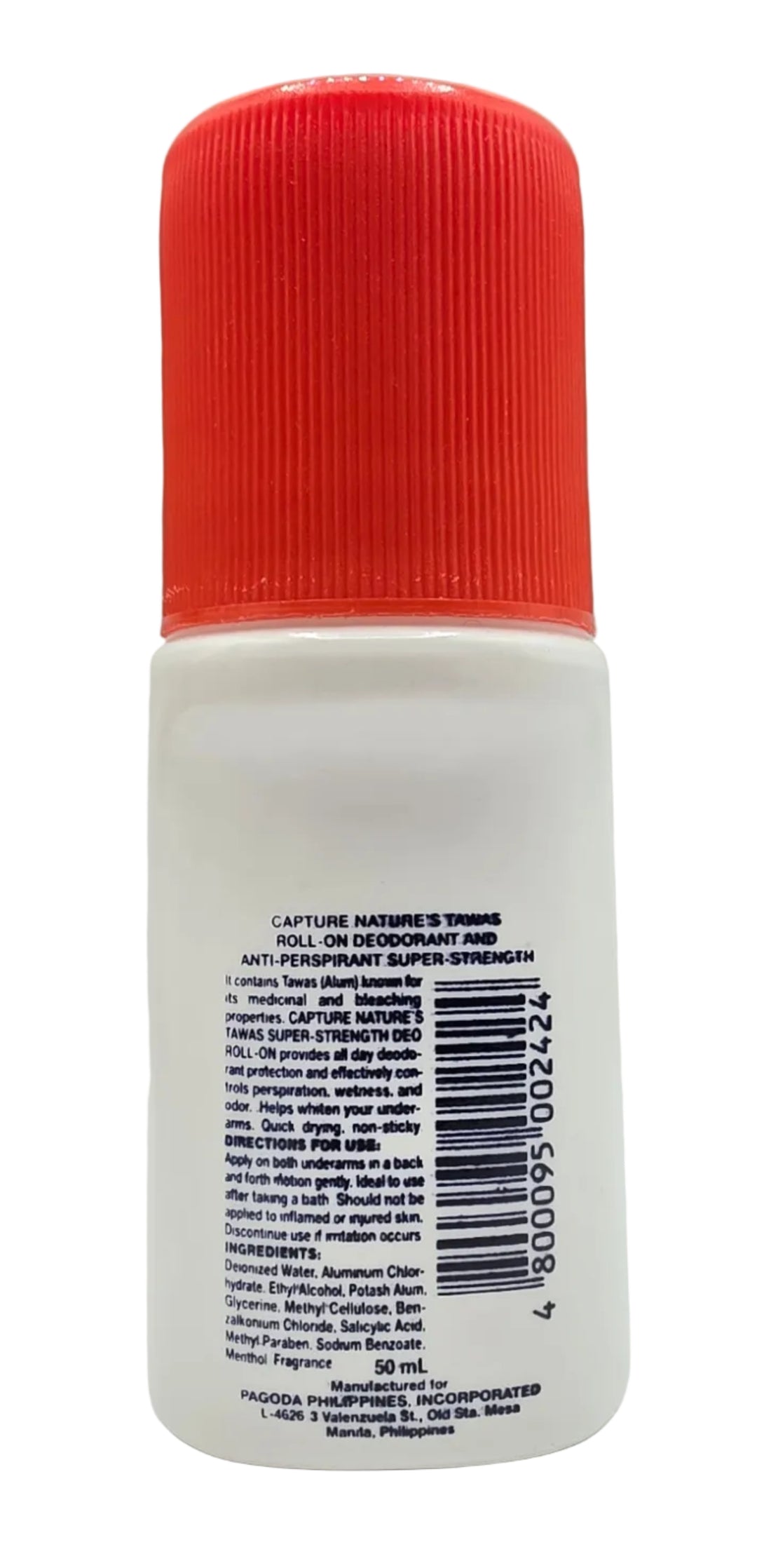 Small bottle with a red cap and white label on a light gray background