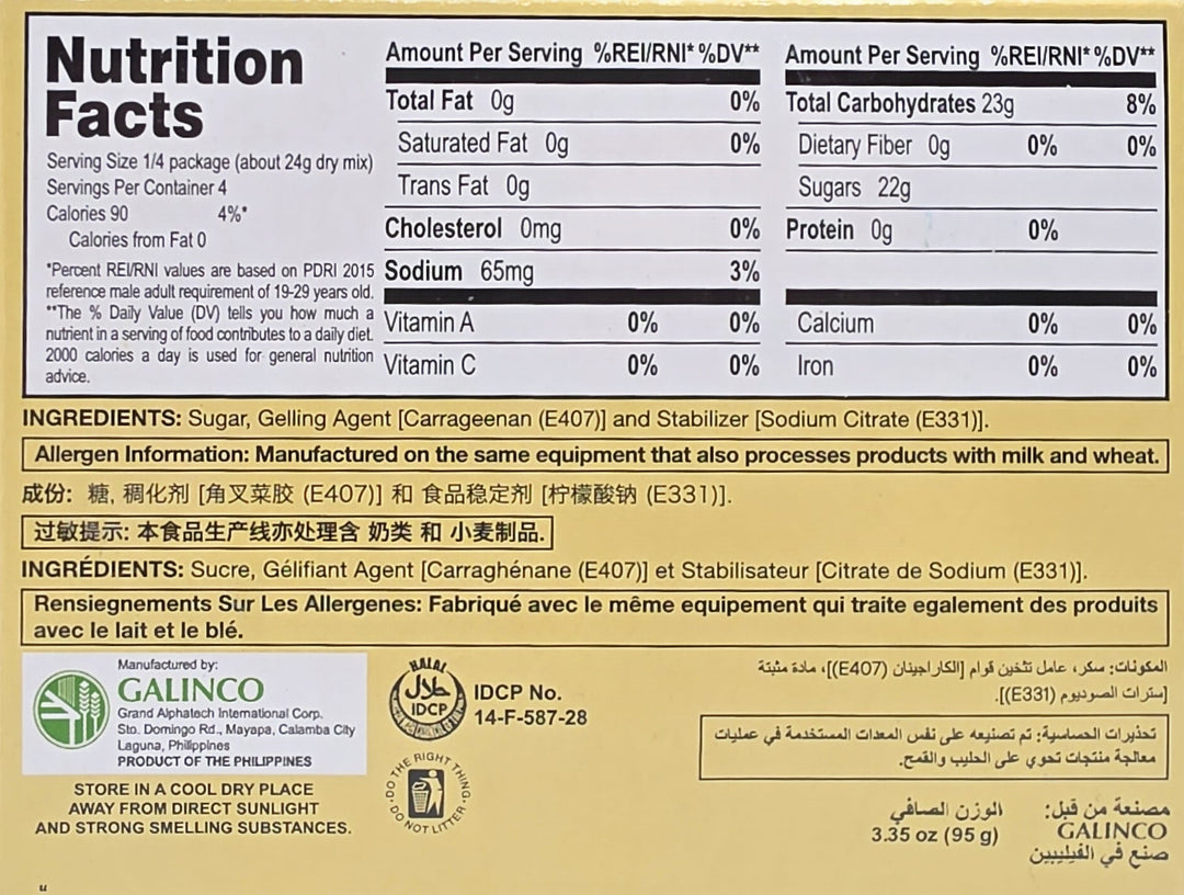 Nutritional label on a product packaging with gold and white background