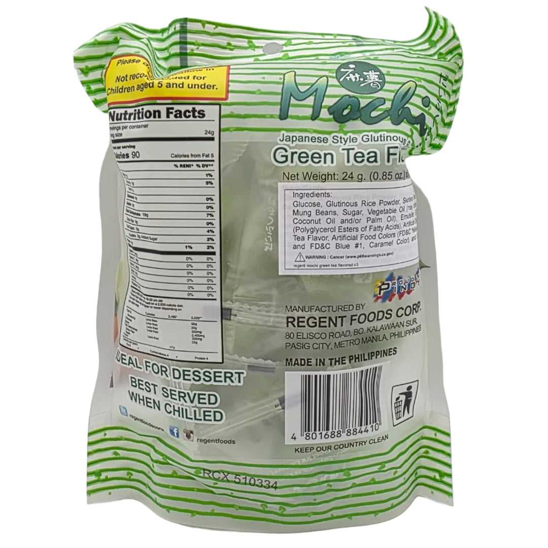 Green tea package with nutritional information on a white background