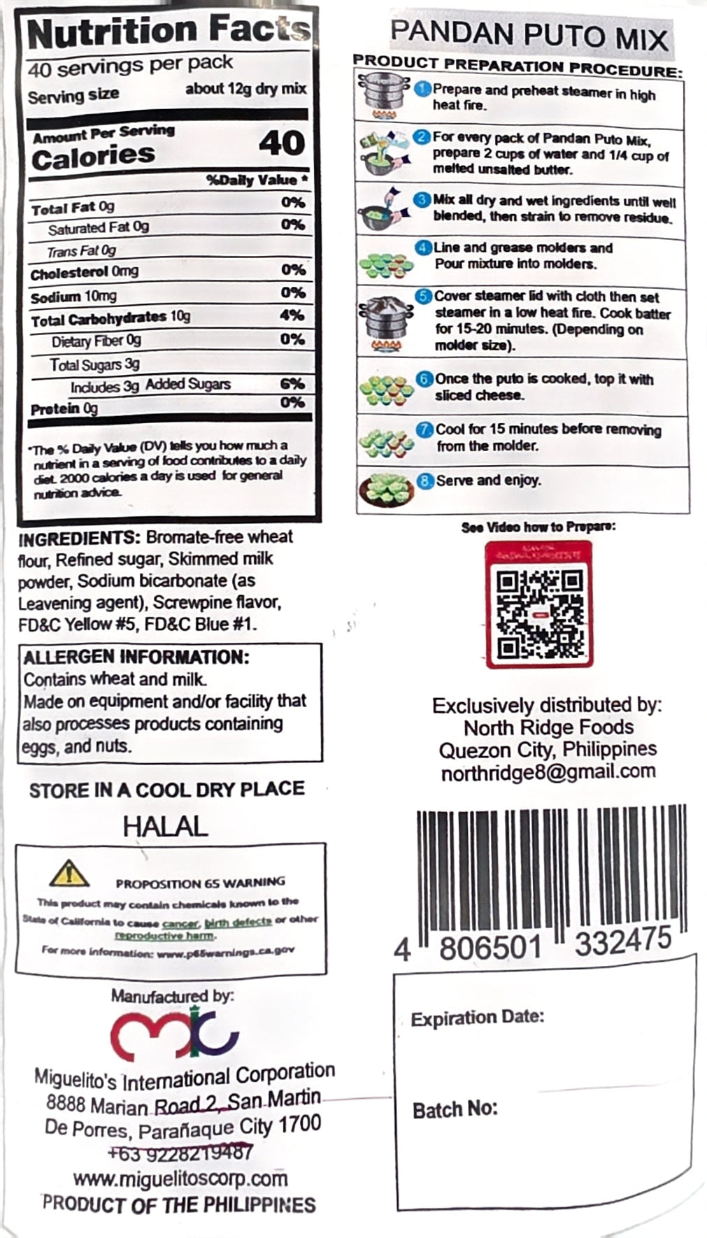 Product label with various text, barcodes, and logos on a white background