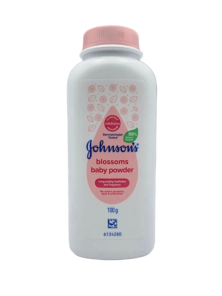 Johnson's Blossoms baby powder bottle on a white background