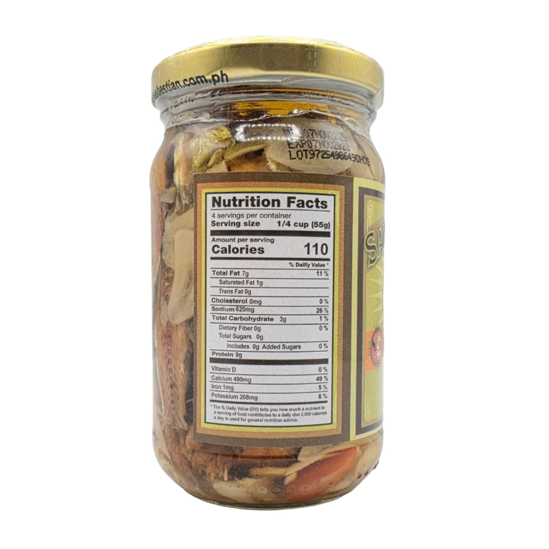 Jar of food with a nutrition facts label on a white background