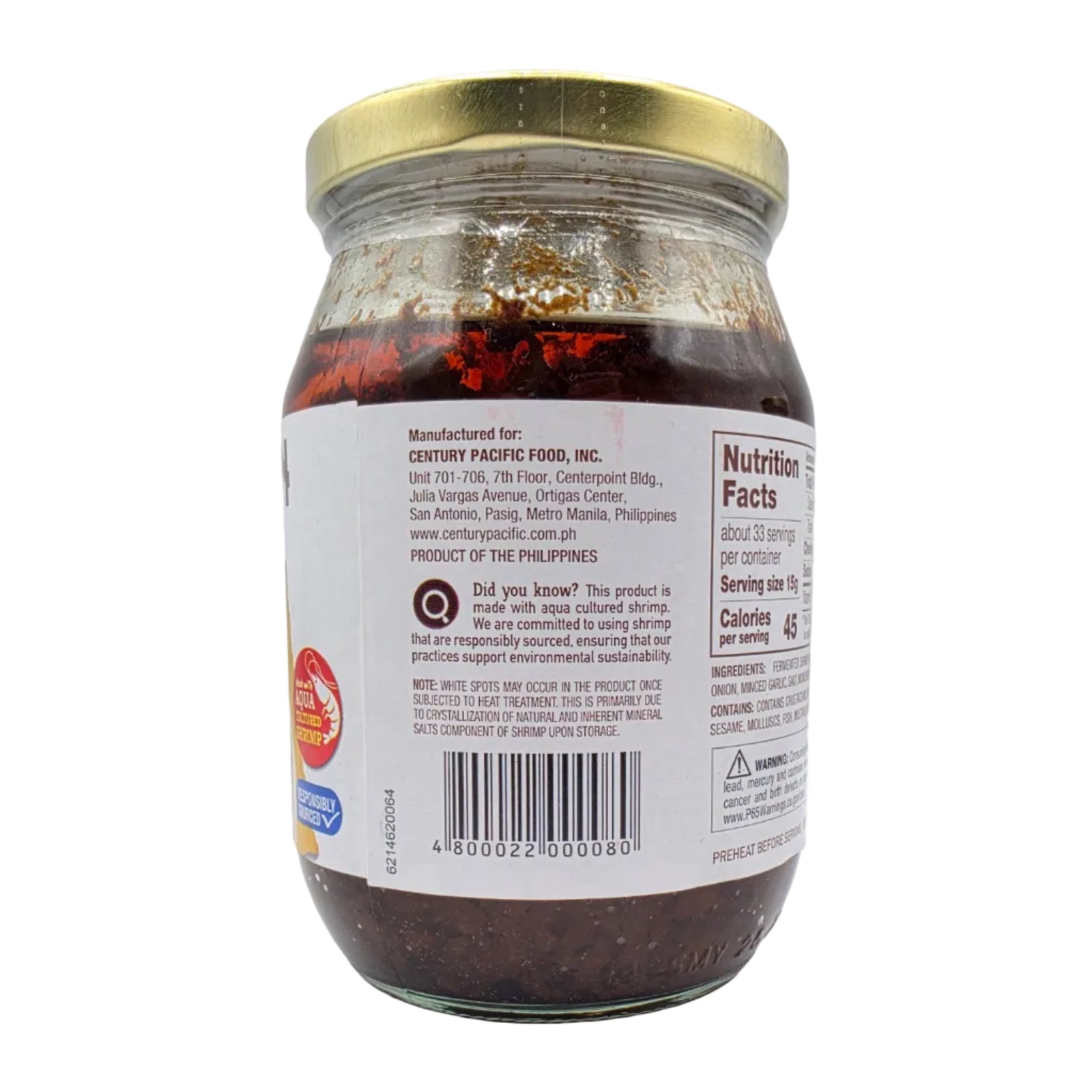 Jar of food with a label on a white background
