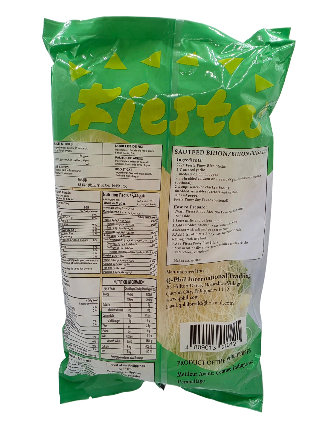 Green package with 'Fiesta' branding and nutritional information on a white background
