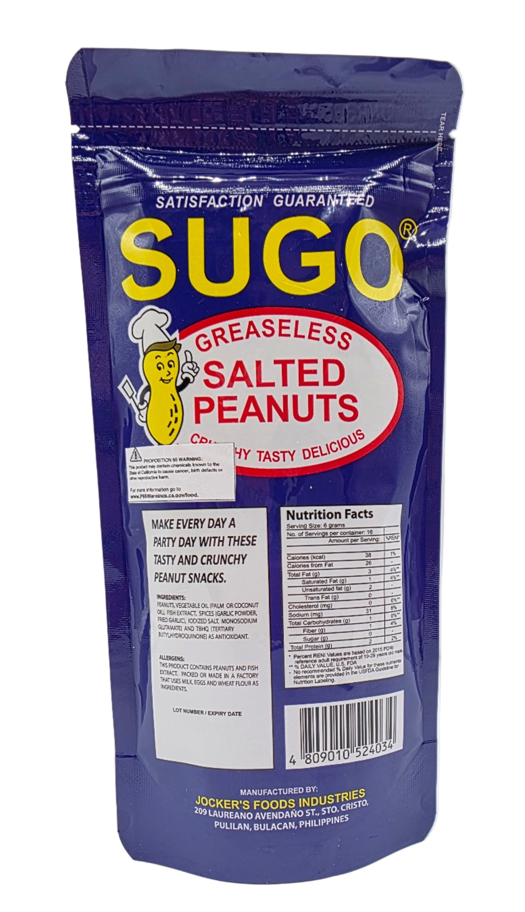 Sugo Greaseless Salted Peanuts -  100g