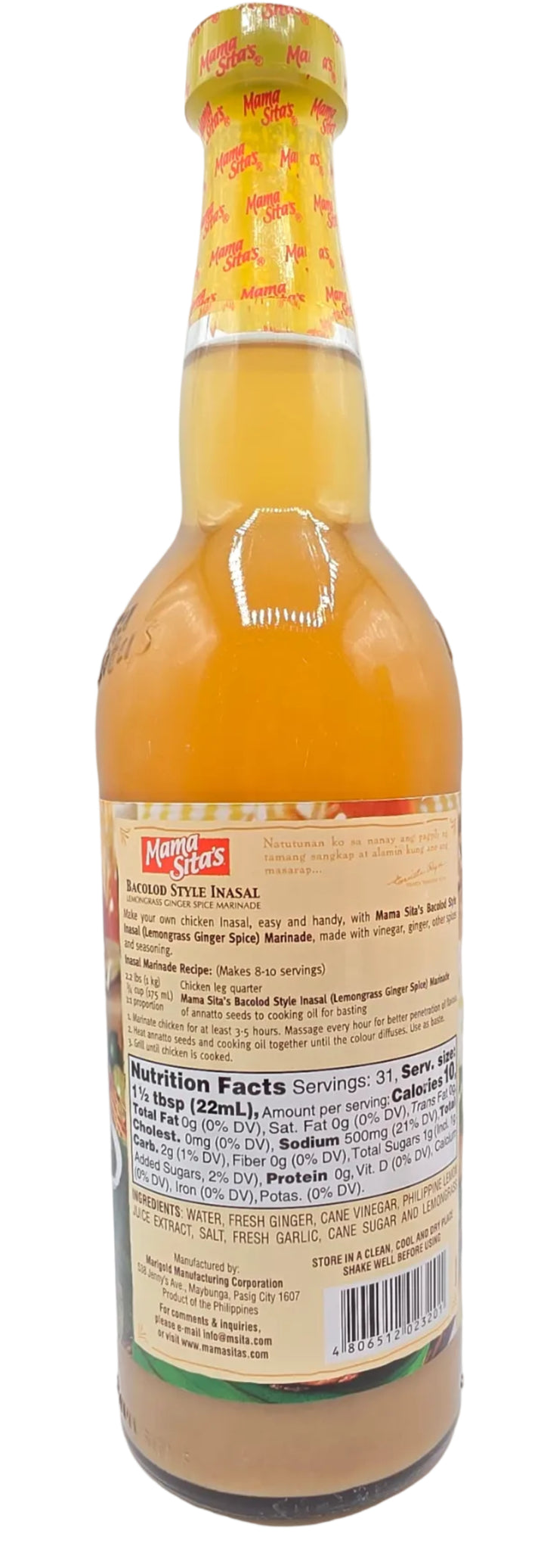 Mama Sita's Bacolod Style Inasal Marinade Lemongrass Ginger Spice Marinade - 23 oz