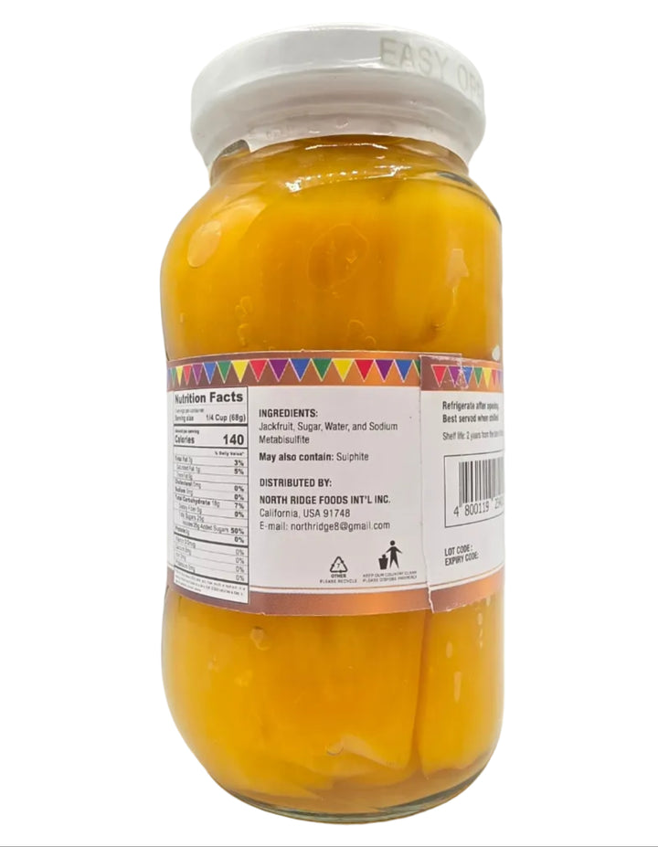 Jar of yellow contents with a colorful label on a white background