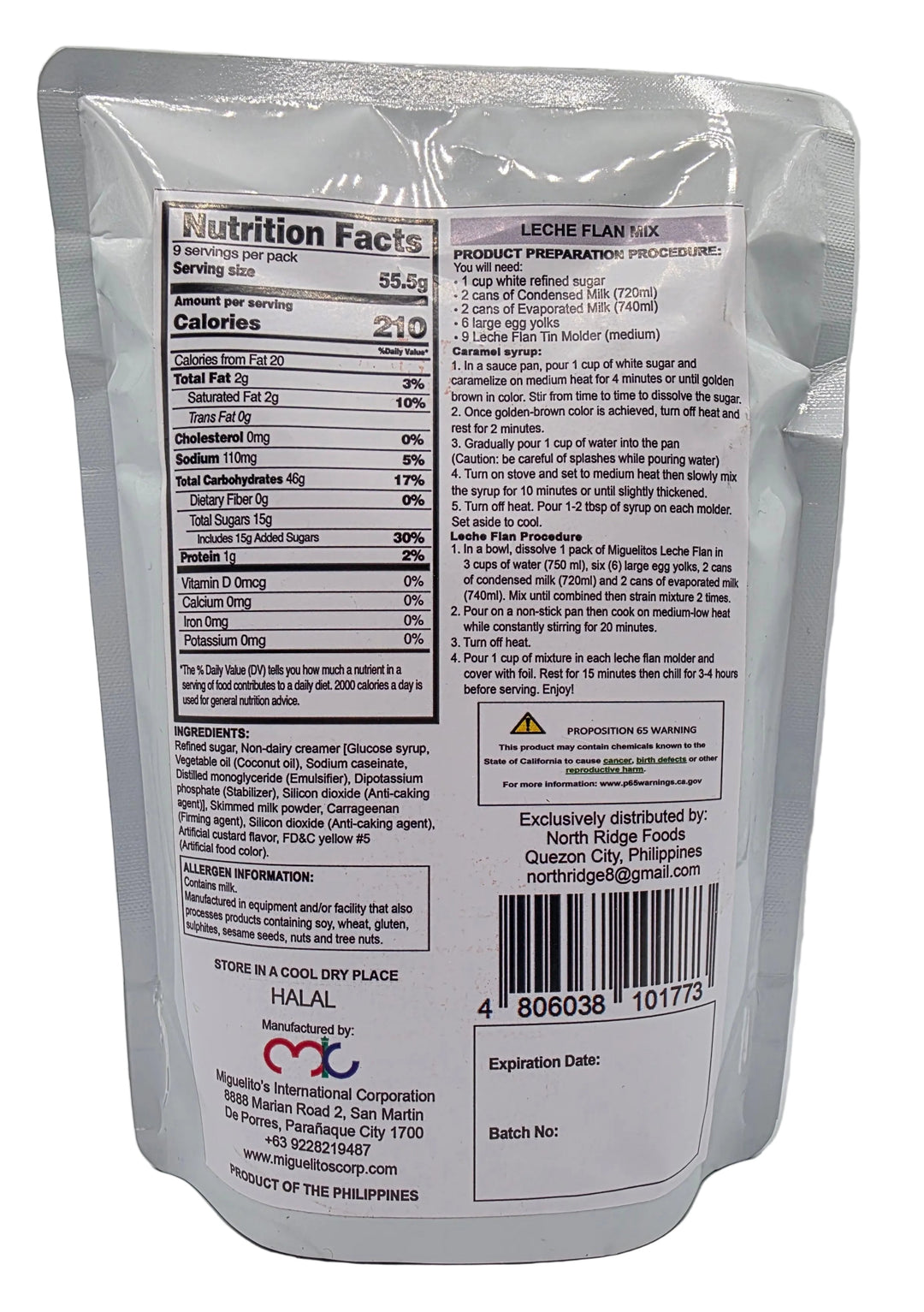 Miguelitos Leche Flan Mix (Crème Caramel Dessert Mix) - 500g