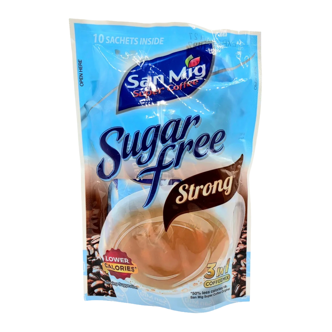 San Mig Super Coffee Sugar Free Strong 3-in-1 Coffe Mix- 10 Sachets on a transparent background