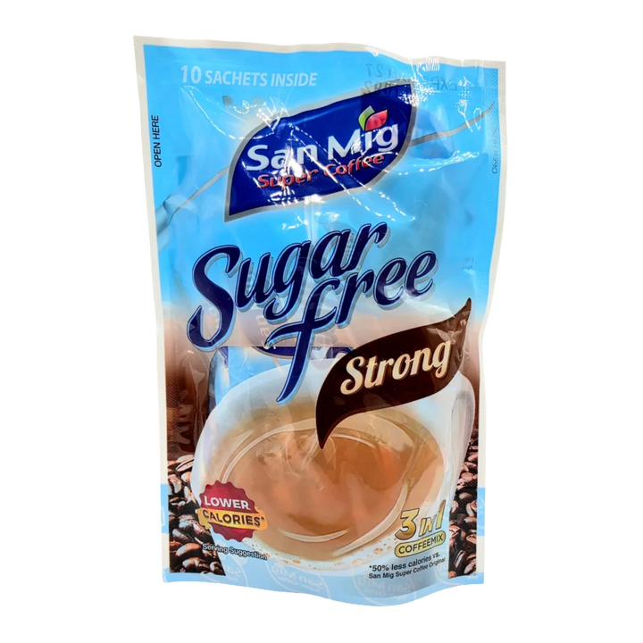 San Mig Super Coffee Sugar Free Strong 3-in-1 Coffe Mix- 10 Sachets on a transparent background