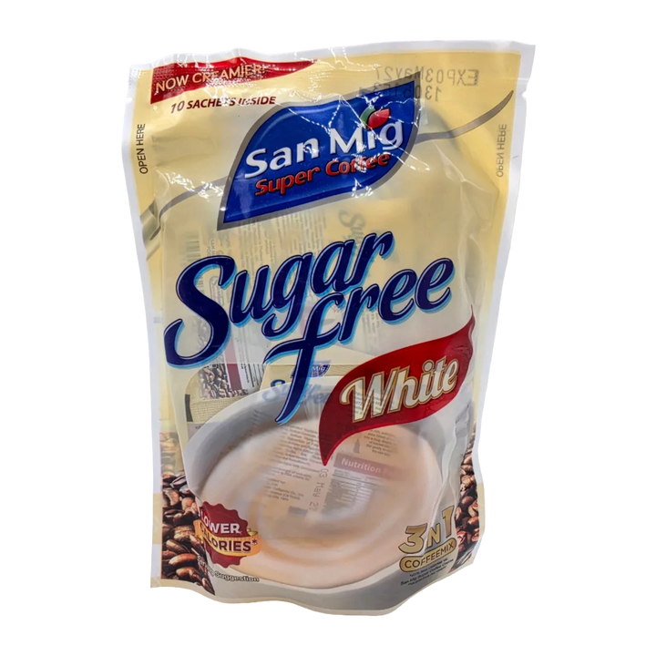 San Mig Super Coffee Sugar Free White 3-in-1 Coffee Mix- 10 Sachets on a transparent background