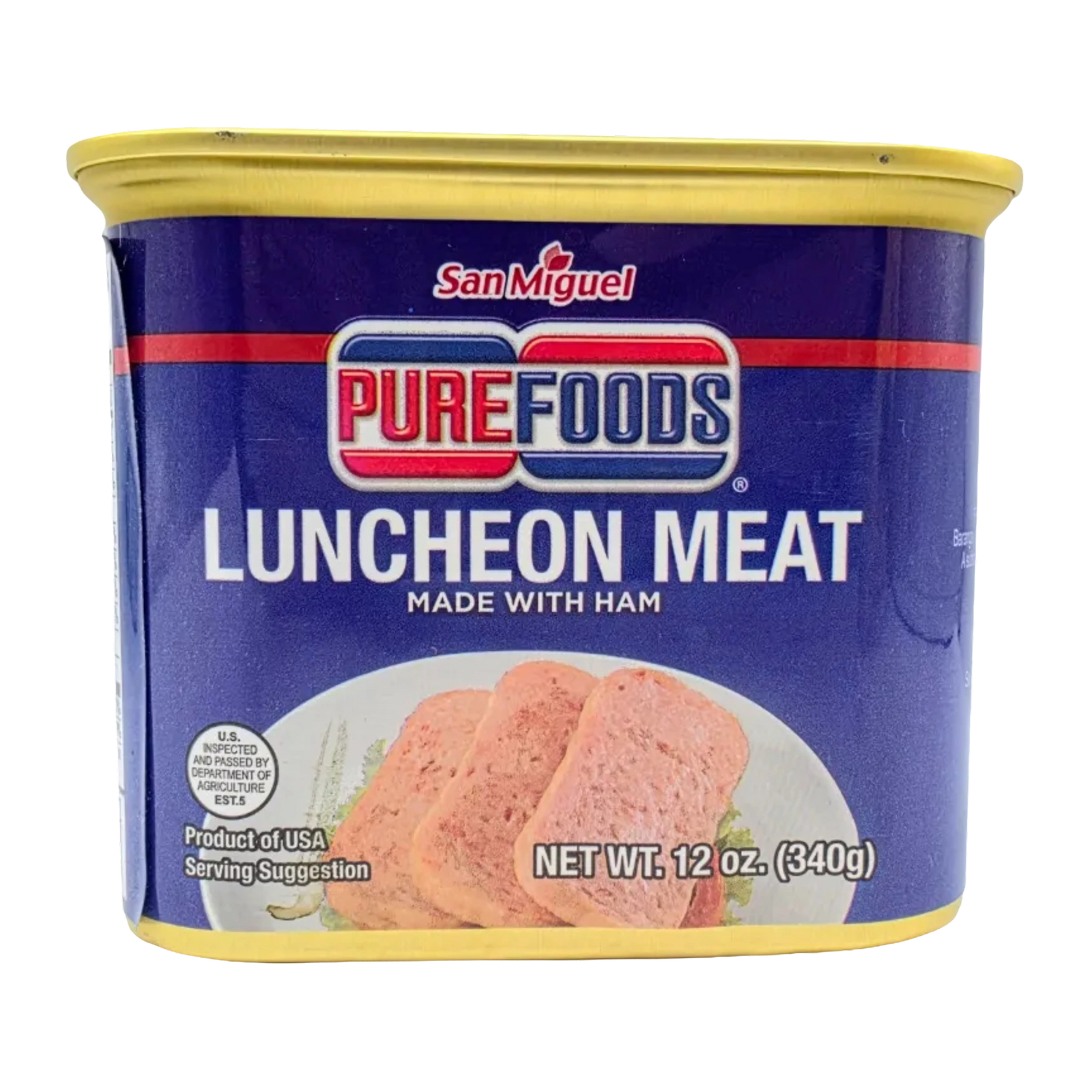 San Miguel Purefoods Luncheon Meat Made with Ham - 12oz on a transparent background