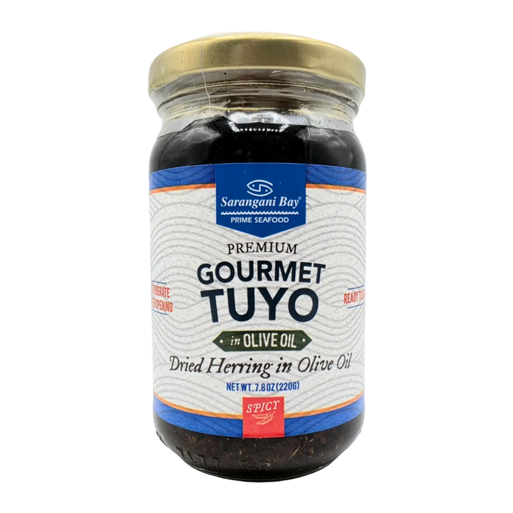 Sarangani Bay Premium Gourmet Tuyo Dried Herring in Olive Oil SPICY - 220g on a transparent background