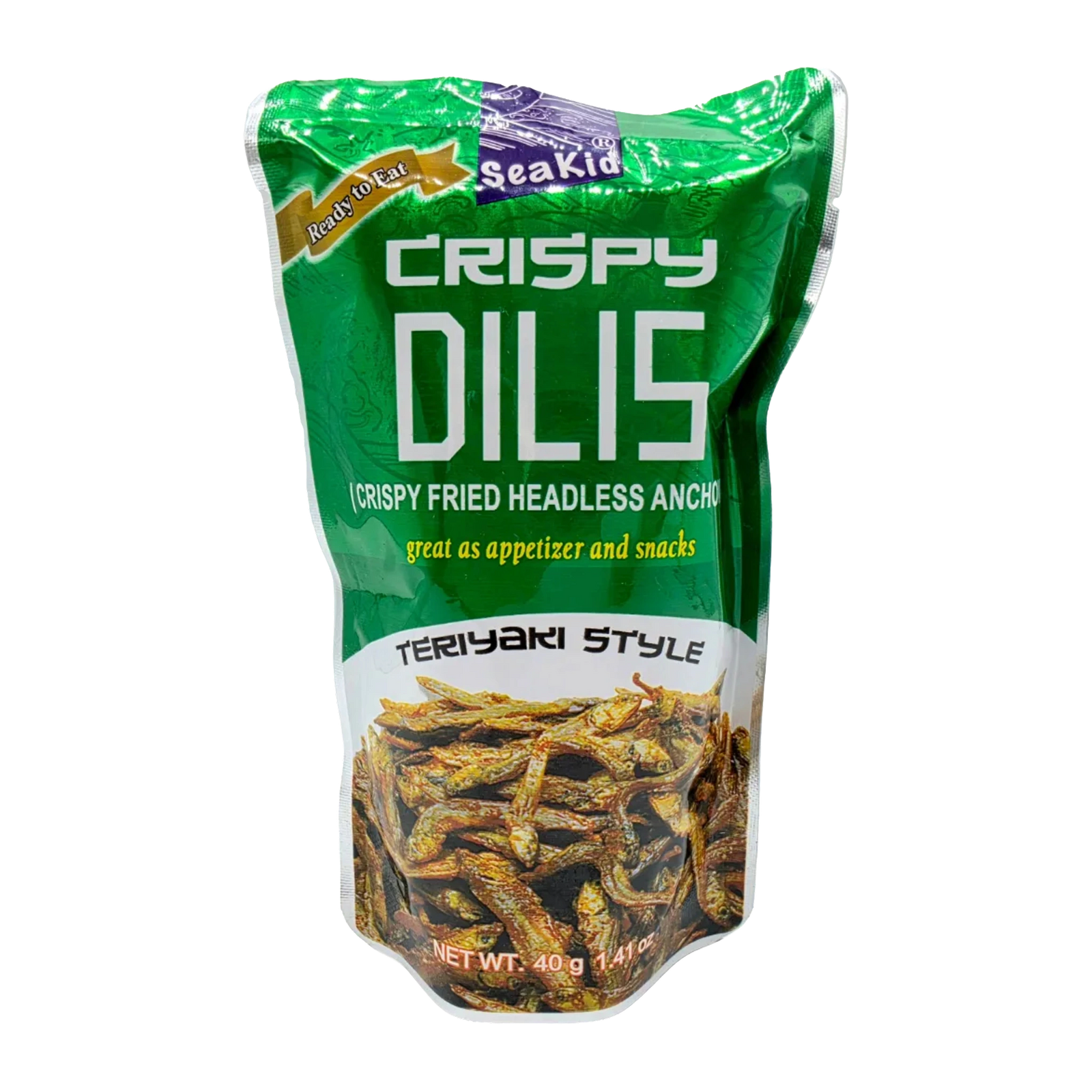 SeaKid Ready to Eat Crispy Dilis (Crispy Fried Headless Anchovy) Teriyaki Style - 40g on a transparent background